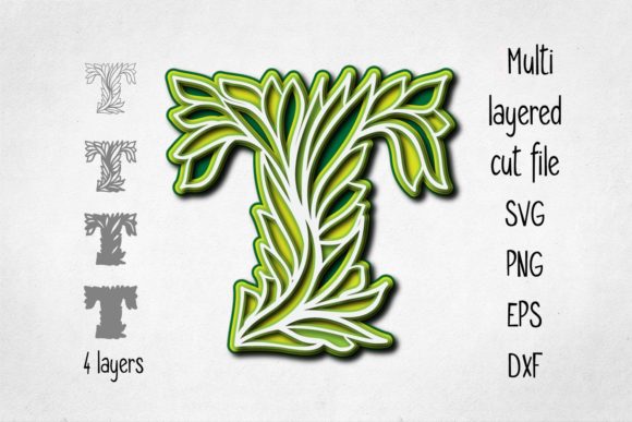 3D Layered Alphabet Letter T: SVG & Shadow Boxes