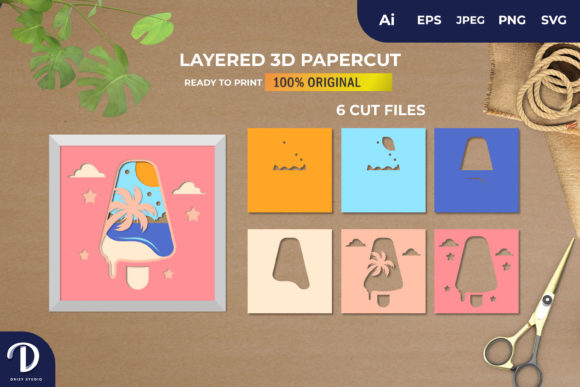3D Shadowbox Ice Cream on the Beach