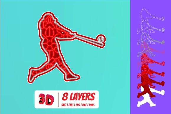 Baseball Player 3D SVG for Creative Design