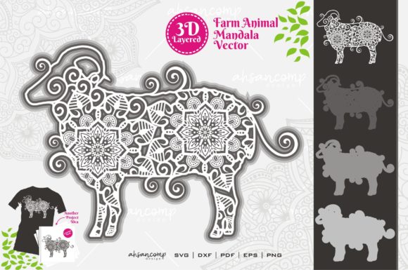 Farm Animal Mandala SVG 3D Layered 12