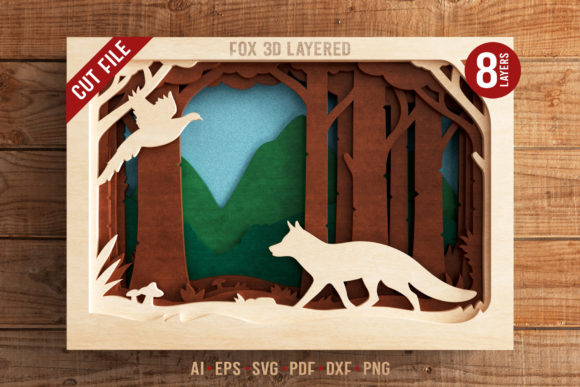 Fox 3D Layered SVG Cut File for Laser Cutting and Shadow Boxes