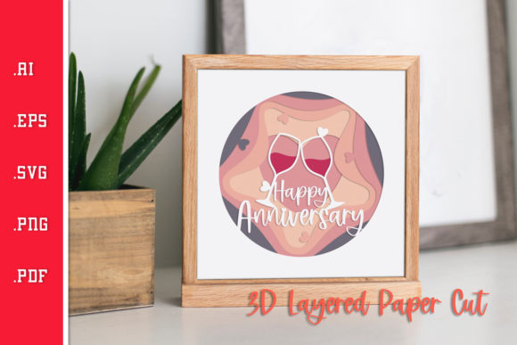 Happy Anniversary Wine - 3D Paper Cut