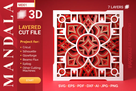 Mandala MD01 3D Layered SVG Cut File
