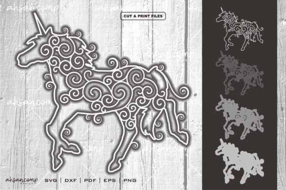 Unicorn Vector SVG 3D Layered 2