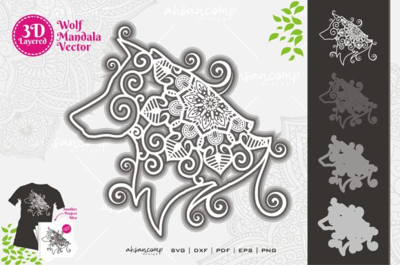 Wolf Mandala Vector 3D Layered 1